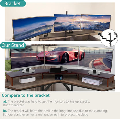 Nnewvante Monitor Stand Riser, 60 inch Large Bamboo Dual Monitor Stand for Desk, 3 Shelves Desktop Screen Riser with Adjustable Length Angle for Computer Laptop PC