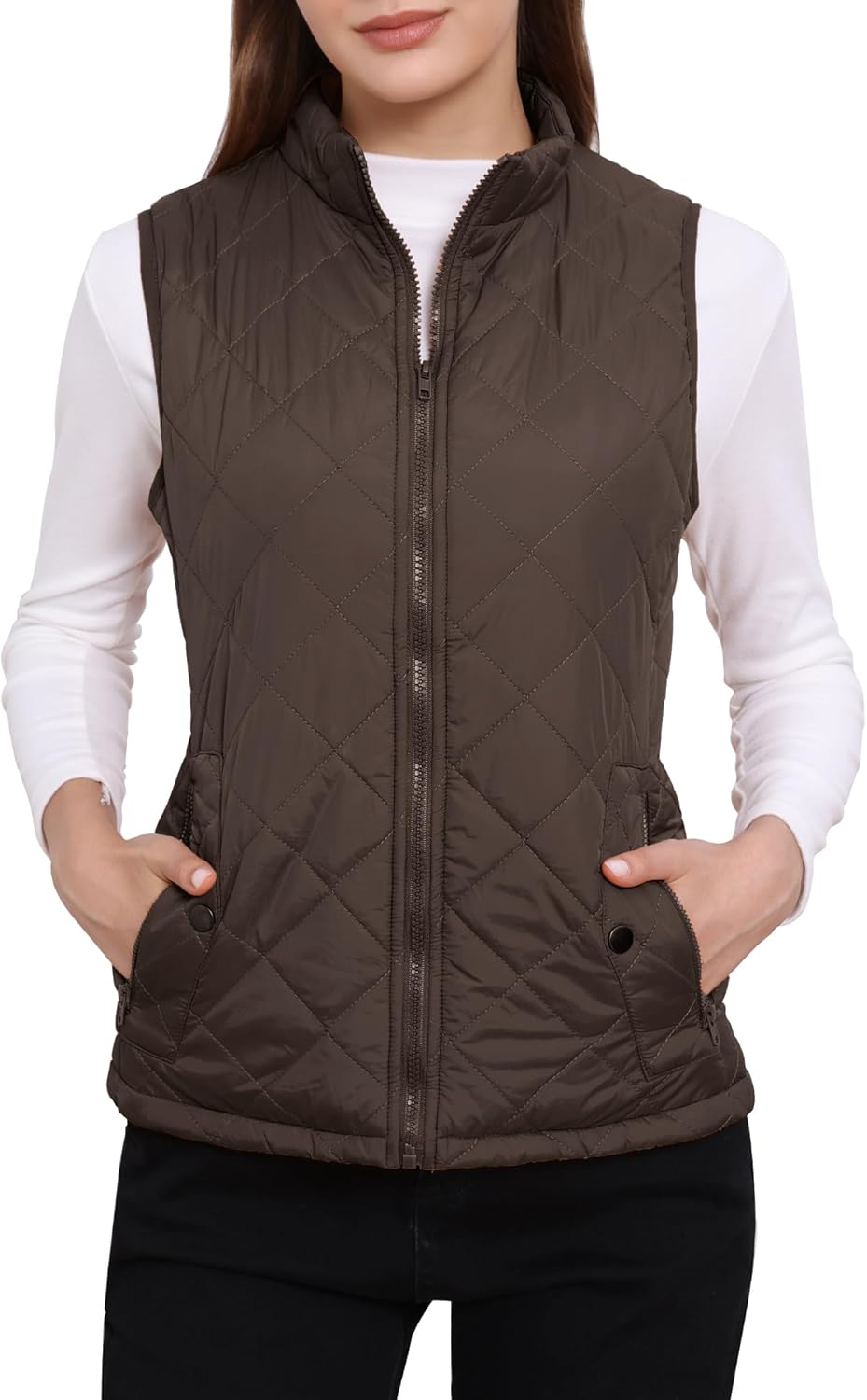 Allegra K Women's Puffer Vest Stand Collar Lightweight Gilet Quilted Zip Vest