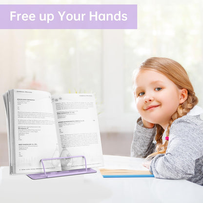 Honagu Metal Desk Book Holder, Hands Free Adjustable Cookbook & Document Holder, Portable Bookstand for Music Books, Textbooks, Recipes, Tablets & iPads (Purple)