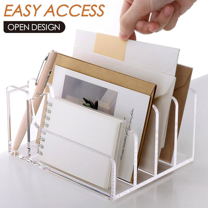 SANRUI 3 Compartments Mail Organizer Letter Holder for Desk ,Vertical Letter Holder,File Sorter Acrylic Desk Organizer Office Supplies,Clear