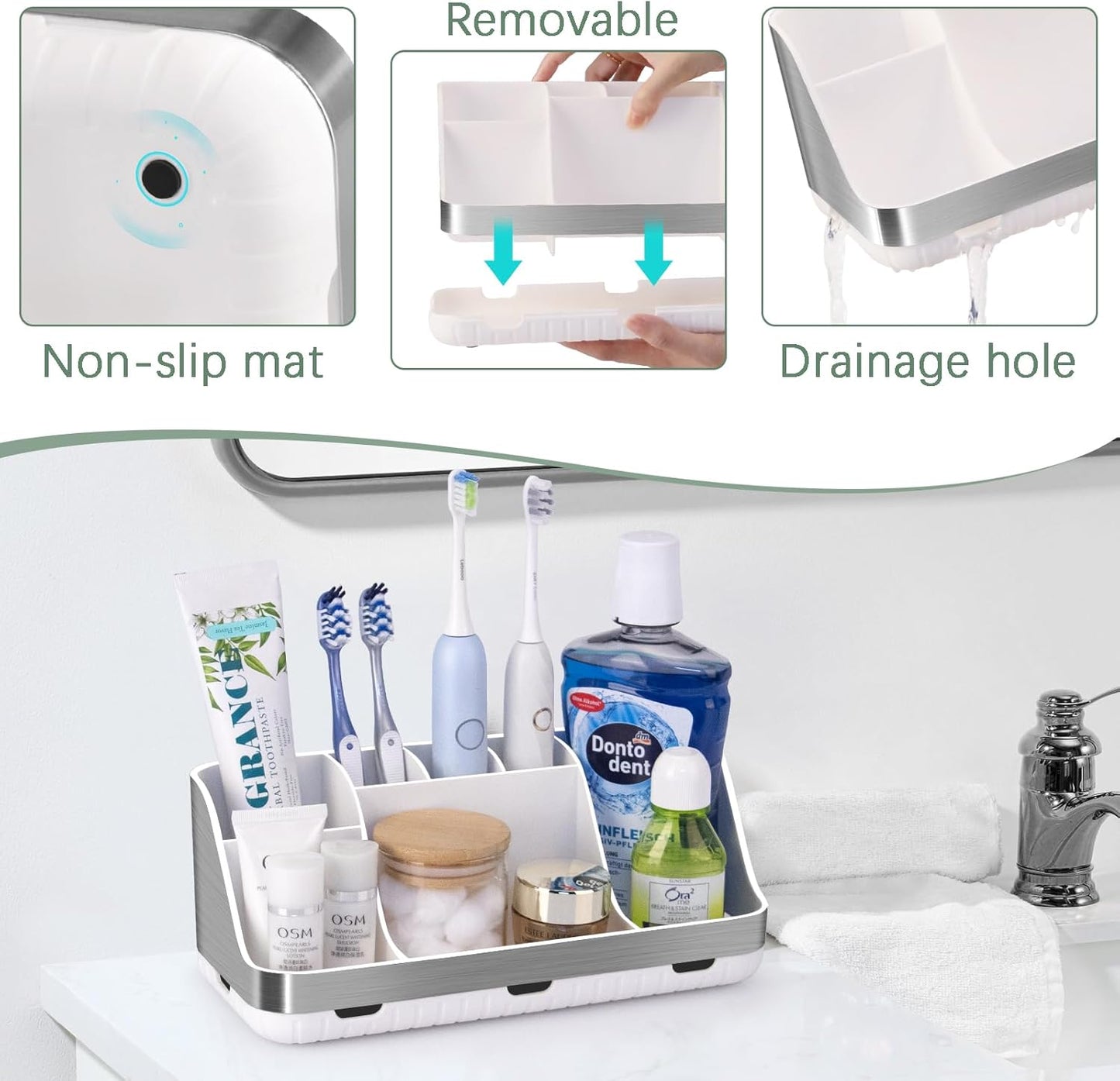 GFWARE Bathroom Organizers and Storage - Detachable 7 Slots Kids Electric Toothbrush and Toothpaste Holde Drainage for Bathroom Accessories Organization Counter Vanity Storage