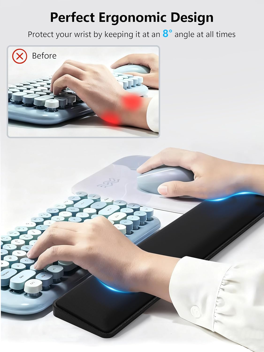 TopMade Upgraded Wider Wrist Rest Set, Soft Memory Foam Keyboard Hand Rest Pad, Computer Ergonomic Keyboard Mouse Wrist Support for Typing Pain Relief, Comfort for Office, Gaming, Study, Black