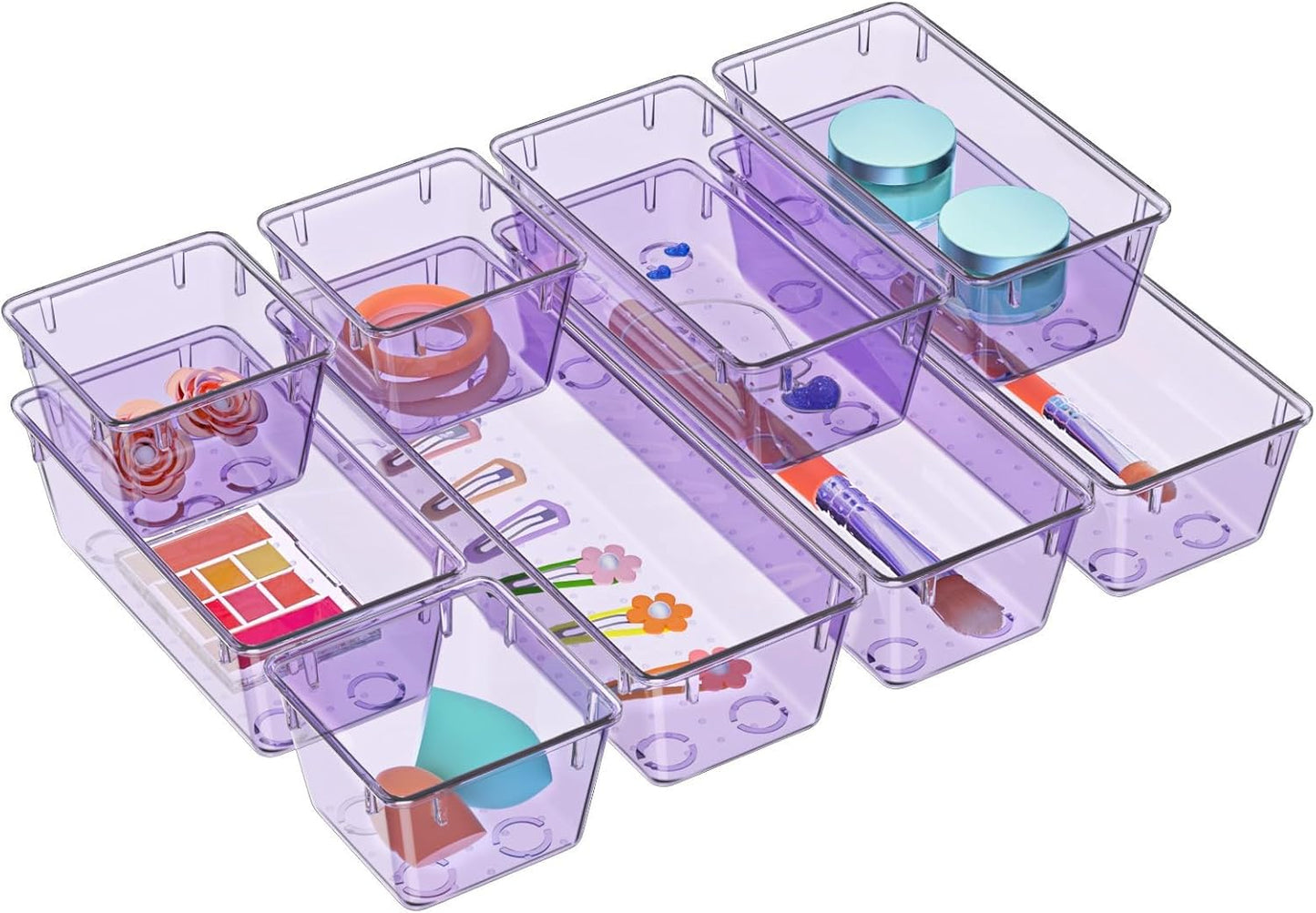 WOWBOX 6 Pack Clear Drawer Organizer Set, Acrylic Drawer Storage Trays, Storage Bins for Makeup, Cosmetics, Jewelries, Utensils, Gadgets, Office