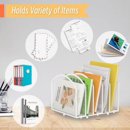 MINDEPOT 5-Section Desk File Organizer, Vertical Desktop File Holder Mail Sorter File Folder Holder Organization for Office School & Classroom (Black - 1Pack)