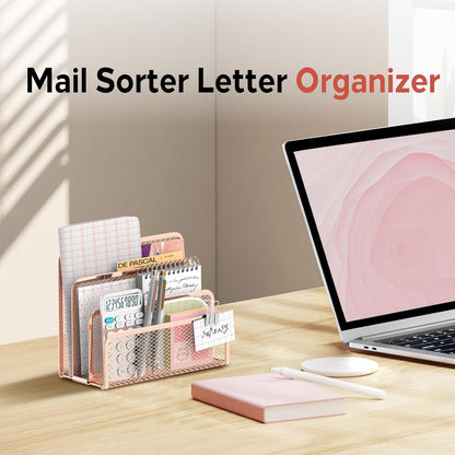 SUPEASY Mail Organizer for Desk, Mesh Metal Mail Holder Countertop with 3-Slot, Letter Sorter File Holder, Office Envelope Organizer for Mails (Black)