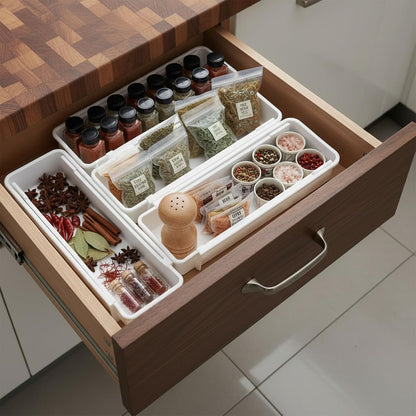 6 Pack Expandable Drawer Organizers Set, 9.8-16.2inches Plastic Drawer Organizer Trays Stackable Storage Container for Vanity Office Home Utensils Gadgets Shelf Kitchen