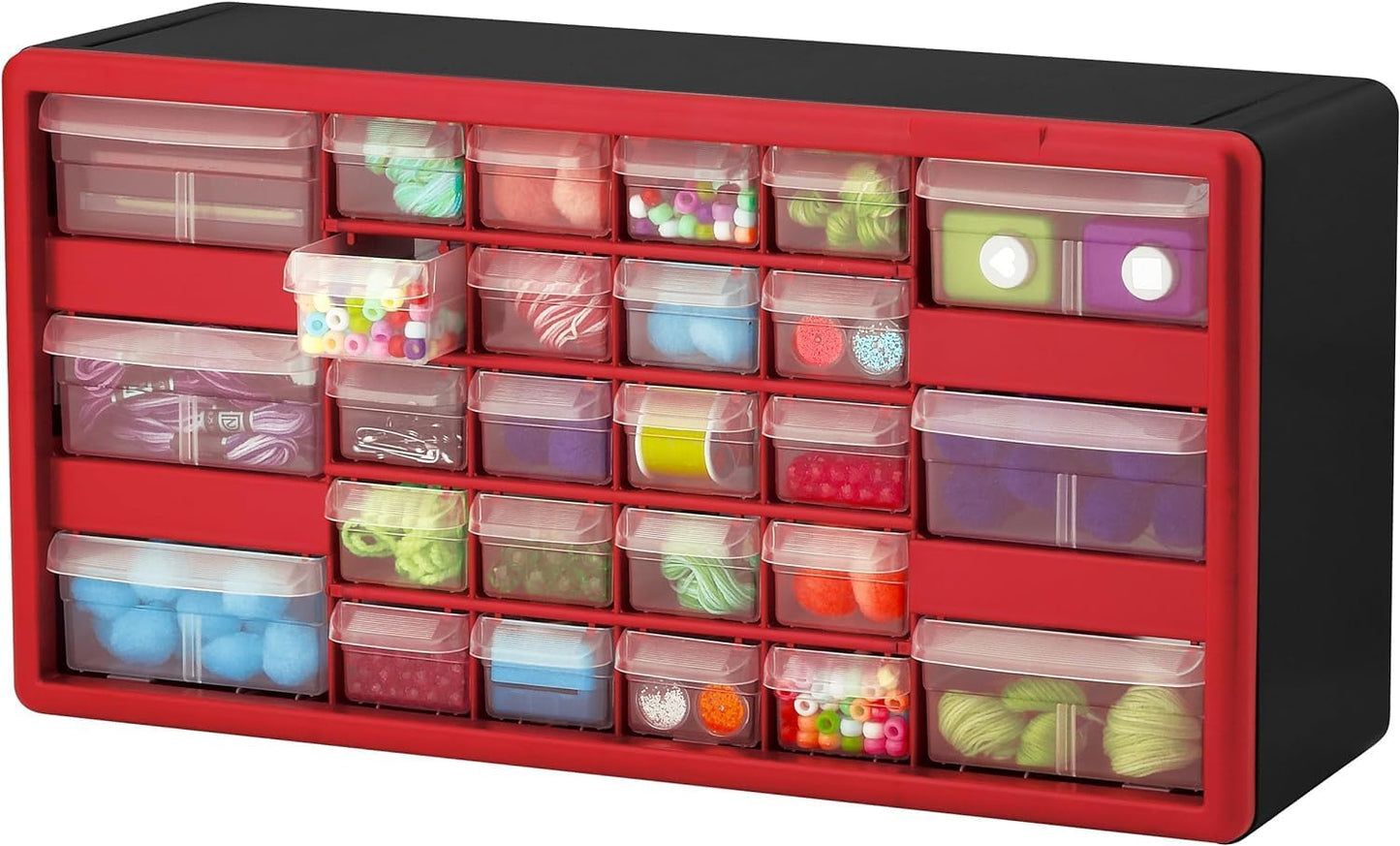 Akro-Mils 24-Drawer Plastic Drawer Storage Cabinet for Garage Organization, Bead Organizer, Building Bricks Storage, Teacher Toolbox, Makeup Organizer, 20" W x 6" D x 16" H, 10124 Black