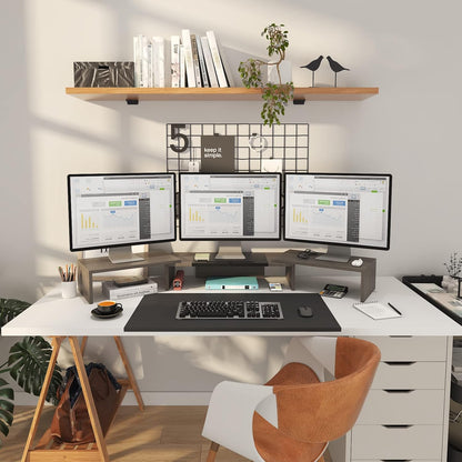 WESTREE Triple Dual Monitor Stand Riser, Extra Long Monitor Stand for 1~2~3 Monitors, Monitor Stand with Length and Angle Adjustable, 3 Shelf Desktop Storage Riser for Monitor Computer Screen Laptop