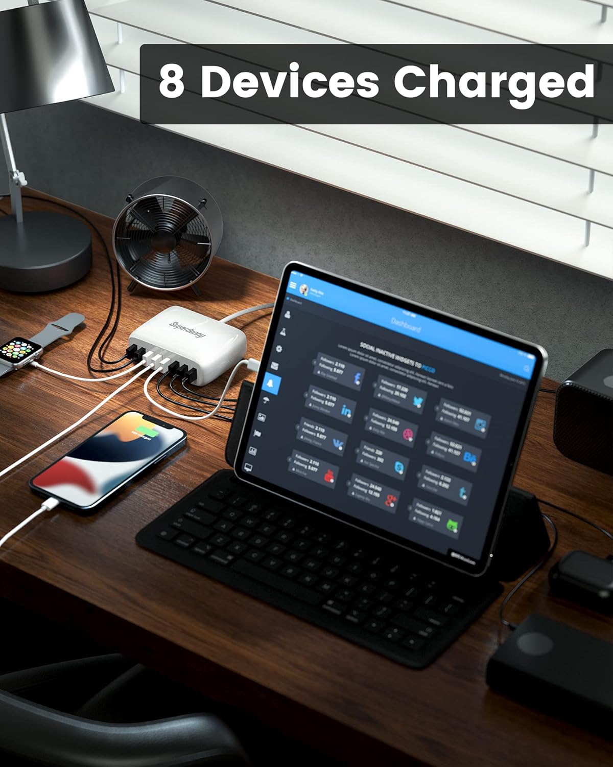 USB Charger Station, SUPERDANNY 8-Port Desktop Charging Station for Multiple Devices, Compatible with iPhone 11/X/Xs/Max/XR/SE/8/Plus, iPad Pro/Air/Mini, AirPods, Galaxy S10 Note, LG, and More, Black