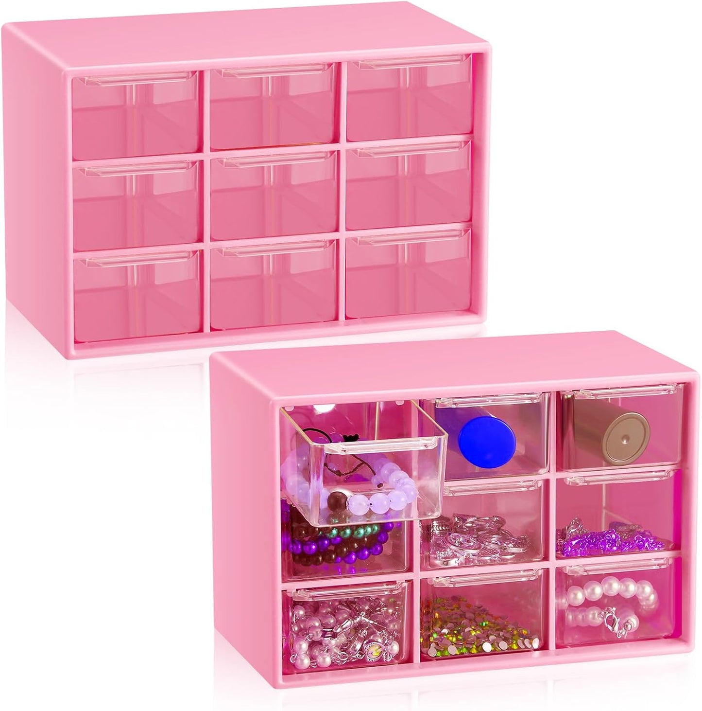 Wenqik 2 Pcs Mini Storage Drawers Teacher Toolbox Organizer with 9 Clear Drawers Small Plastic Desktop Teacher Desk Craft Organizer for Classroom Office 7" x 3. 9" x 4. 7"(Green)
