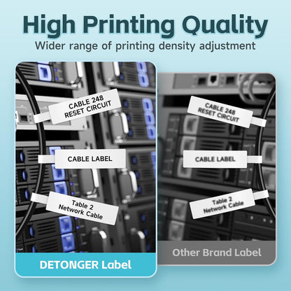 Thermal Cable Labels DETONGER 1/2 Width Compatible Tape Refills Label Stickers Film Coatedfor Label Maker Tapes Home Office School Business Use Sticky Liquid-Proof 0.5" x 4.3"-65 Labels White Cable