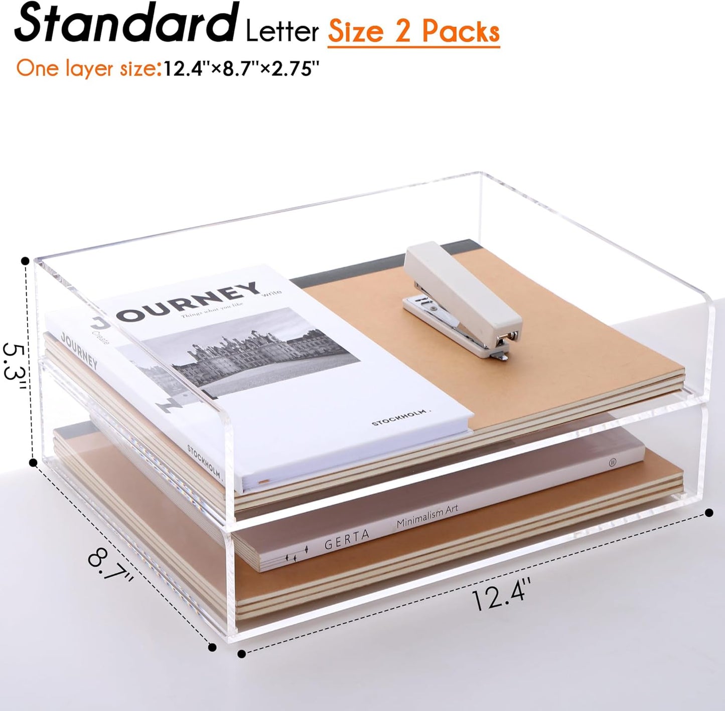 HeZone Paper Organizer Letter Tray, Clear Acrylic Paper Tray, School Teacher Office Supplies Organization, Stackable Desk File Organizer, Classroom Decor and Accessories-2 Pack…