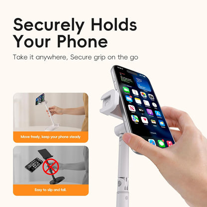 Adjustable Phone Stand for Desk, 360° Rotating Foldable Mobile Phone Holder, Sturdy Office Desk Accessories for All iPhone & Samsung Galaxy Models