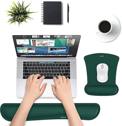 MOSISO Wrist Rest Support for Mouse Pad & Keyboard Set, Ergonomic Mousepad Non-Slip Base Home/Office Pain Relief & Easy Typing Cushion with Neoprene Cloth & Raised Memory Foam, Apricot