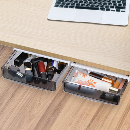 SOUJOY 3 Pack Under Desk Drawer, Self-Adhesive Slide Out Organizer Tray, Plastic Under Table Attachable Hidden Storage Organizer for Office Home School Kitchen Sewing Table