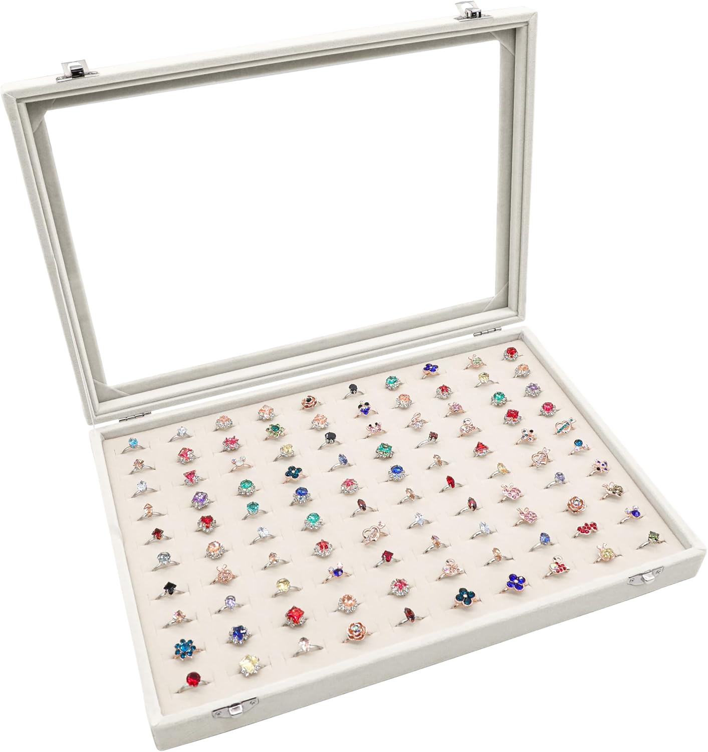 Stratalife Jewelry Organizer Bracelet Organizer Storage Box 12 Grid Stackable Jewelry Tray with Lid Velvet Jewelry Box for Drawer Necklace Bracelet Display Storage Organizer Box (Beige)