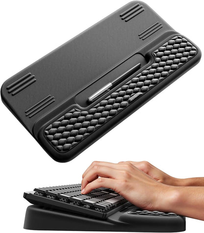 Vaydeer Wrist Rest with Keyboard Stand, Computer Wrist Support Pad, Ergonomic Keyboard Riser Holder Lift Tray with Wrist Pad, Soft Memory Foam Desk Cushion, Palm Hand Typing for Office Home Gift-Blue
