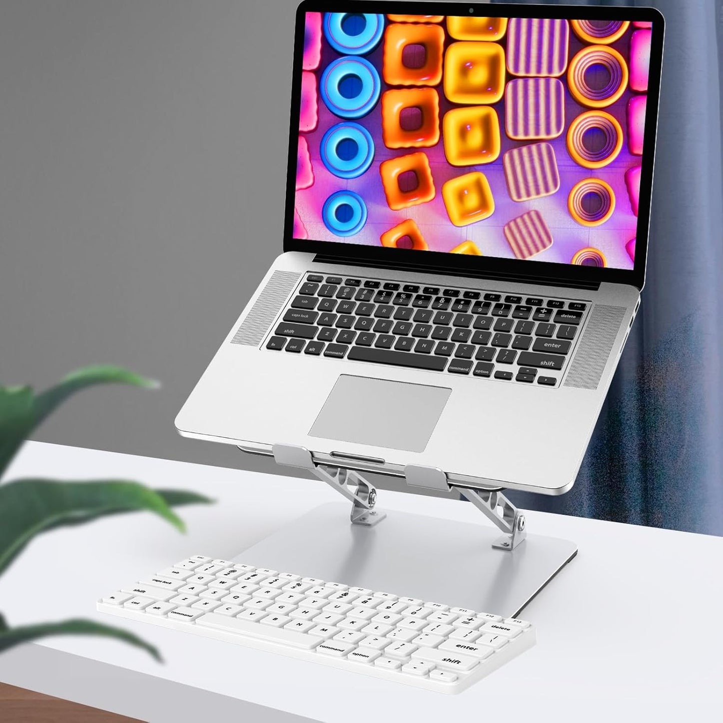 Laptop Stand for Desk, Adjustable Laptop Riser, Metal Foldable Computer Stand Holder Portable Notebook Mount, Ventilated Cooling Printer Stand Compatible with 10-15.6” Laptops
