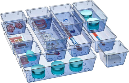 WOWBOX 6 Pack Clear Drawer Organizer Set, Acrylic Drawer Storage Trays, Storage Bins for Makeup, Cosmetics, Jewelries, Utensils, Gadgets, Office