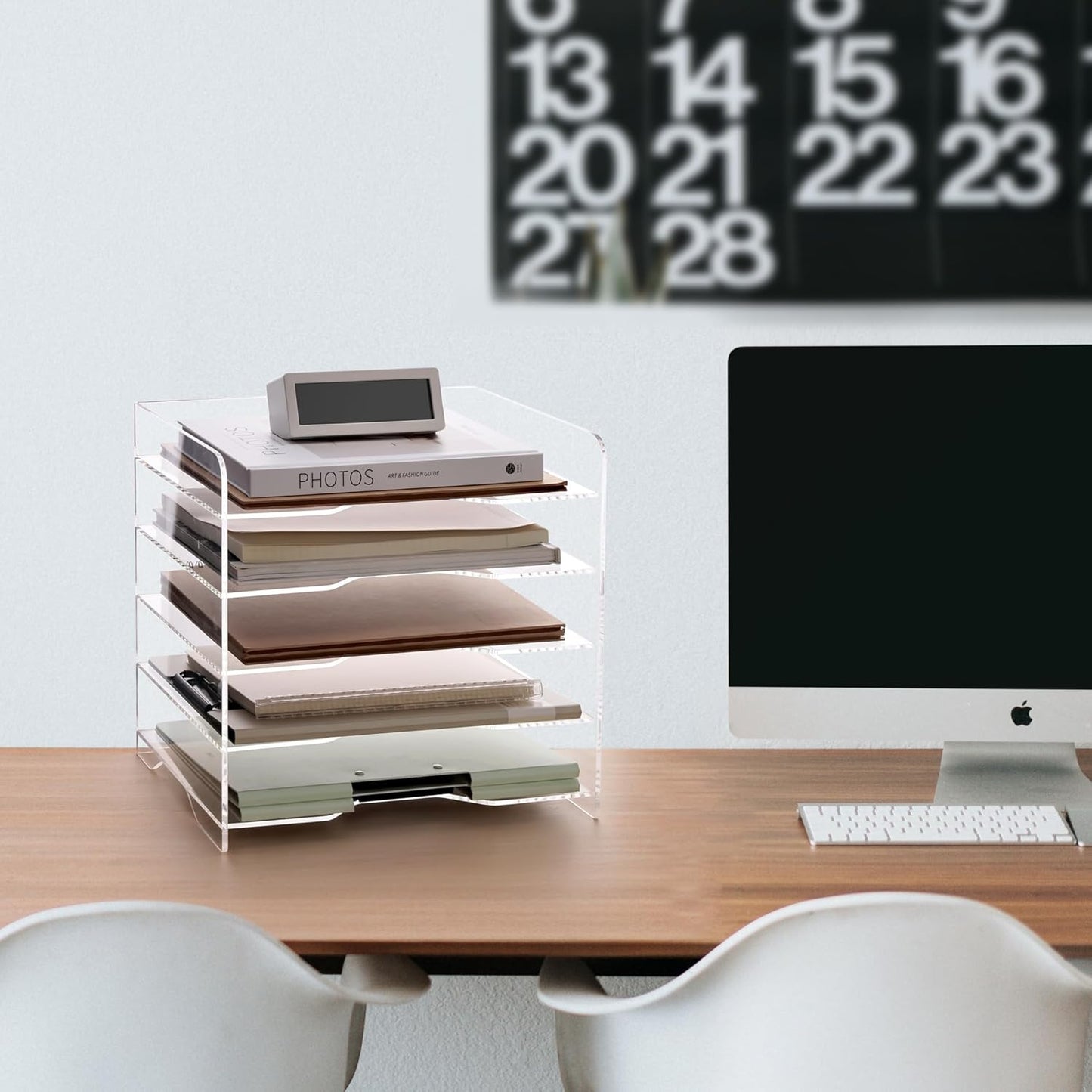 SANRUI Paper Organizer for Desk,Acrylic Stackable Letter Tray, Clear Desk Organizer, Paper Sorter for Office,Home or School,2-Pack