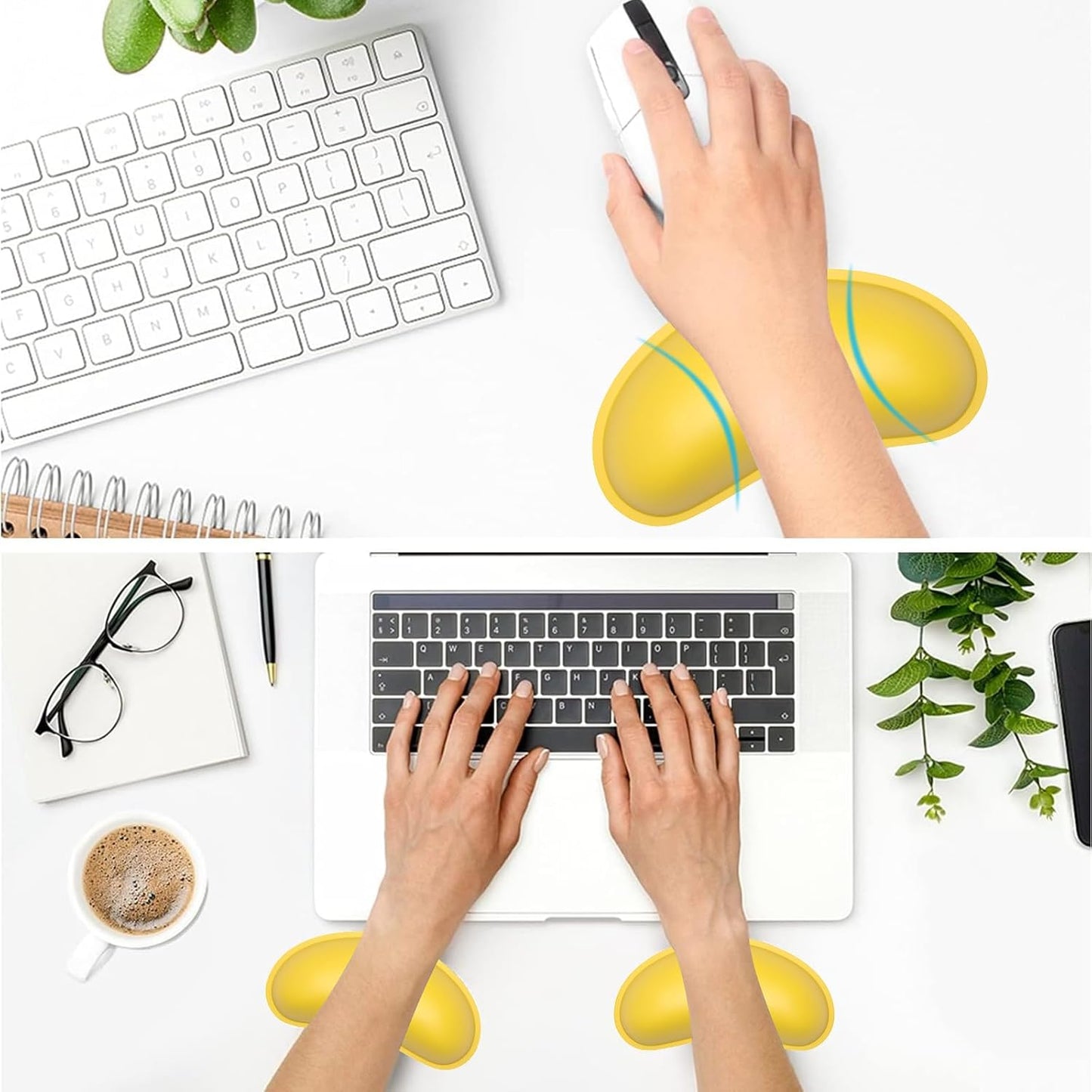 Dapesuom Keyboard Wrist Rest Set, Cute PU Leather Wrist Cushion for Computer Keyboard and Mousepad, Memory Foam Mouse Pad Rests Support with Non-Slip Base for Typing Pain Relief Laptop, Colonial White
