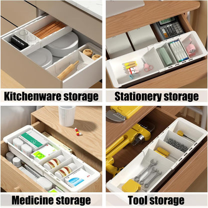 YOOUSOO Expandable Drawer Organizer, 2 PCS Adjustable Drawer Organizer Trays, Drawer Dividers Organizers and Storage For Office Supplies, Pens, Makeup,Utensils, Tools, Flatware and Junks, White