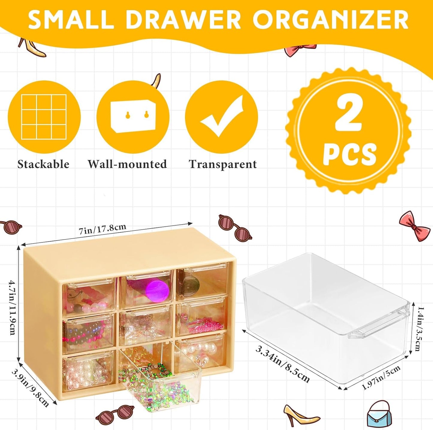 Wenqik 2 Pcs Mini Storage Drawers Teacher Toolbox Organizer with 9 Clear Drawers Small Plastic Desktop Teacher Desk Craft Organizer for Classroom Office 7" x 3. 9" x 4. 7"(Green)