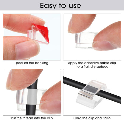 Hicarer 100 Pcs Adhesive Cable Clips Wire Clips Management Wire Cable Holder Clamps Tie Cord Holder for Car Outdoor Wall String Lights Desk Home Office(Small, White)