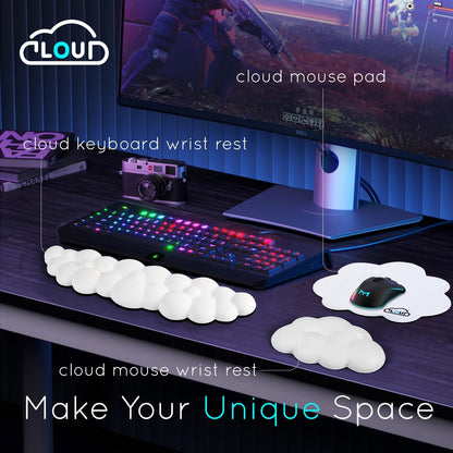 Cloud Wrist Rest for Computer Keyboard Arm Wrist Rest with Non-Slip Base Extended Wrist Rest Ergonomic Memory Foam for Keyboard and Mouse Typing Pain Relief, Office, Gaming, Computer