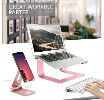 Urmust Adjustable Laptop Stand for Desk Aluminum Computer Stand for Laptop Riser Holder Notebook Stand Compatible with MacBook Air Pro Ultrabook All Laptops 11-17 inch (Black)