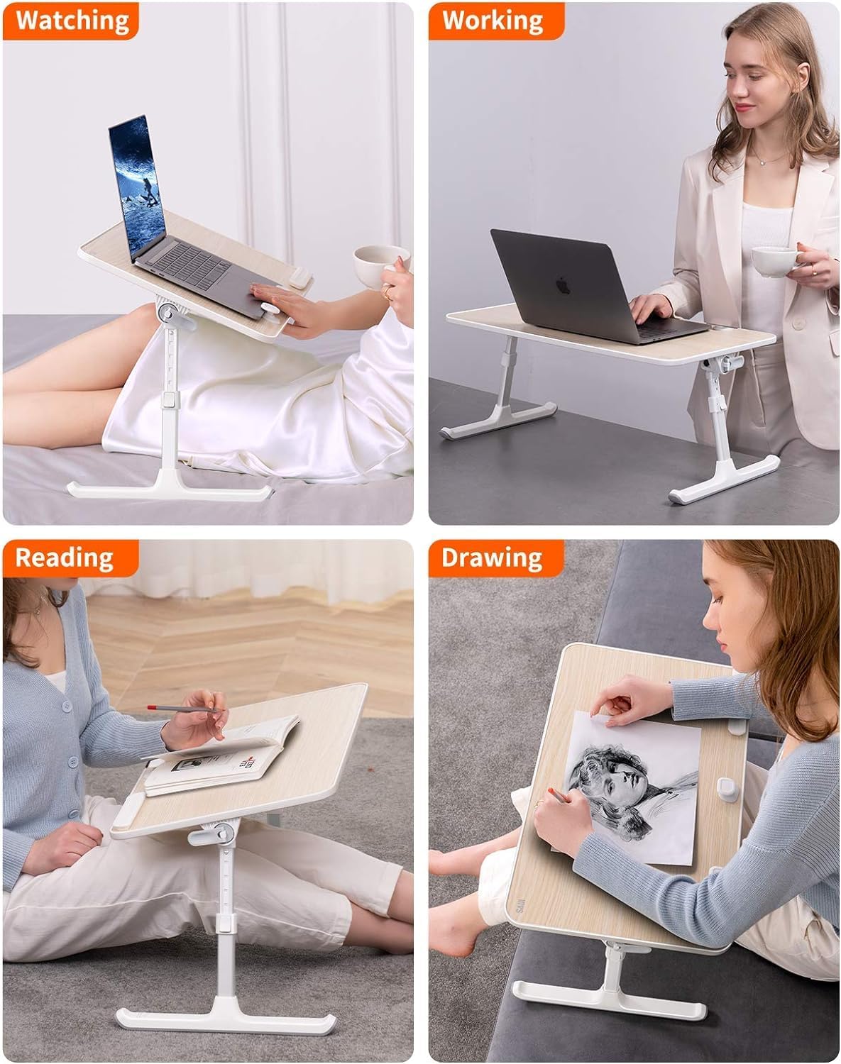 SAIJI Height & Angle Adjustable Laptop Stand for Bed, Lap Desk Bed Tray Table, Light Weight Foldable Portable Laptop Table for Couch Sofa Chair Floor Desk for Adults, Kids (52*30cm Black)