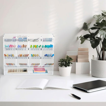 MotiMind Acrylic Pen Organizer Storage for 250 Markers Vertical Marker Organizer Acrylic Pen Display Holder for Office Desk Desktop Stationery Pencil Storage, Clear, 13 x 4 x 12.4 Inch