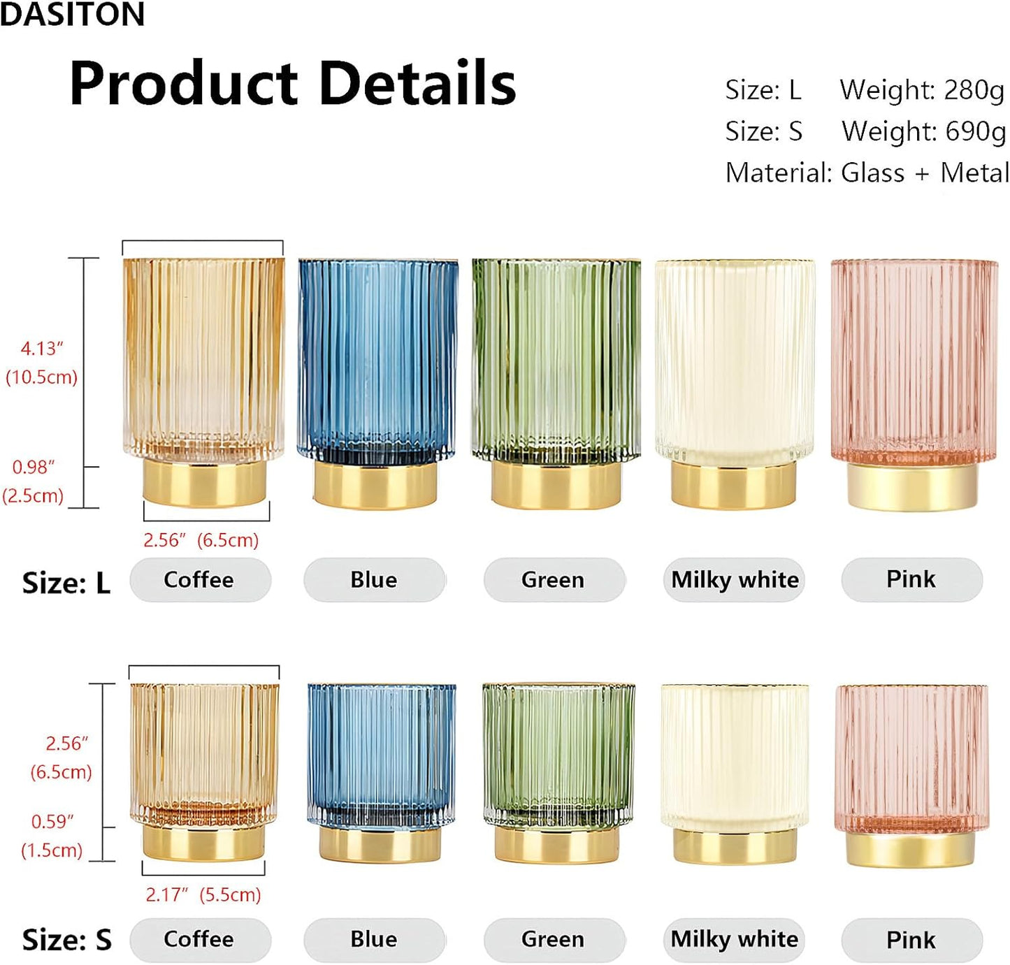 DASITON Makeup Brush holder Organizer,Crystal Cosmetic Makeup Brush Glass Brushes Storage Holder, Vintage Make Up Brush Cup Pen Pencil Holder striped vase(Coffee S)