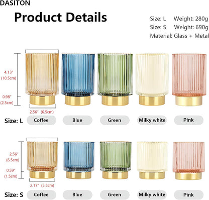 DASITON Makeup Brush holder Organizer,Crystal Cosmetic Makeup Brush Glass Brushes Storage Holder, Vintage Make Up Brush Cup Pen Pencil Holder striped vase(Coffee S)