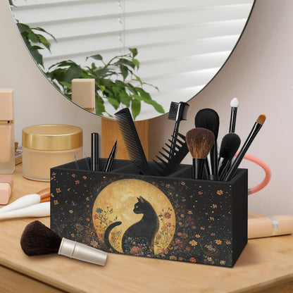 Gothic Office Decor Black Wooden Pen Pencil Holder for Desk Accessories, Dark Gothic Witchy Aesthetic Wood Makeup Brush Toothbrush Holder Organizer for Vanity Bathroom