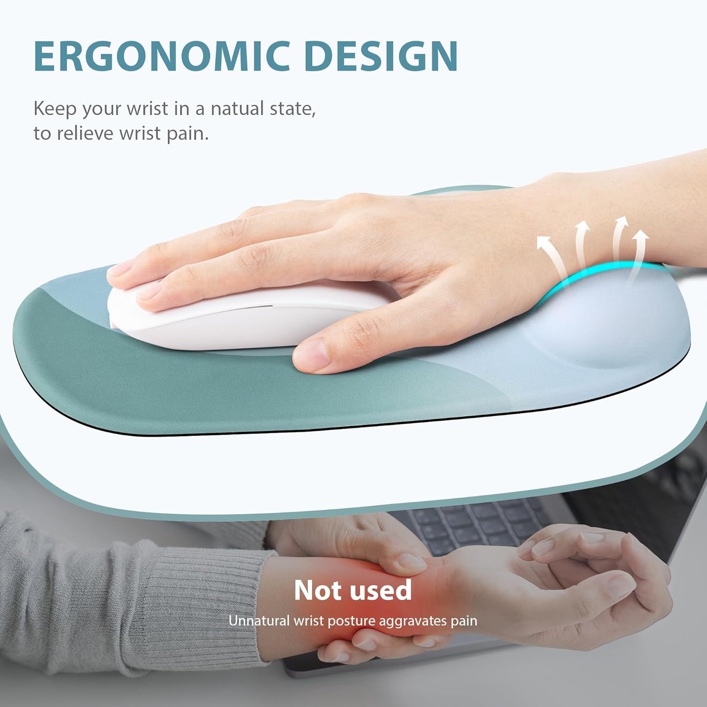 Ospelelf Wrist Rest for Keyboard and Mouse Ergonomic Mouse Pad with Wrist Support Memory Foam Wrist Rest for Computer Keyboard,3-in-1 Gel Mouse and Keyboard Pad for Office Geometry Green