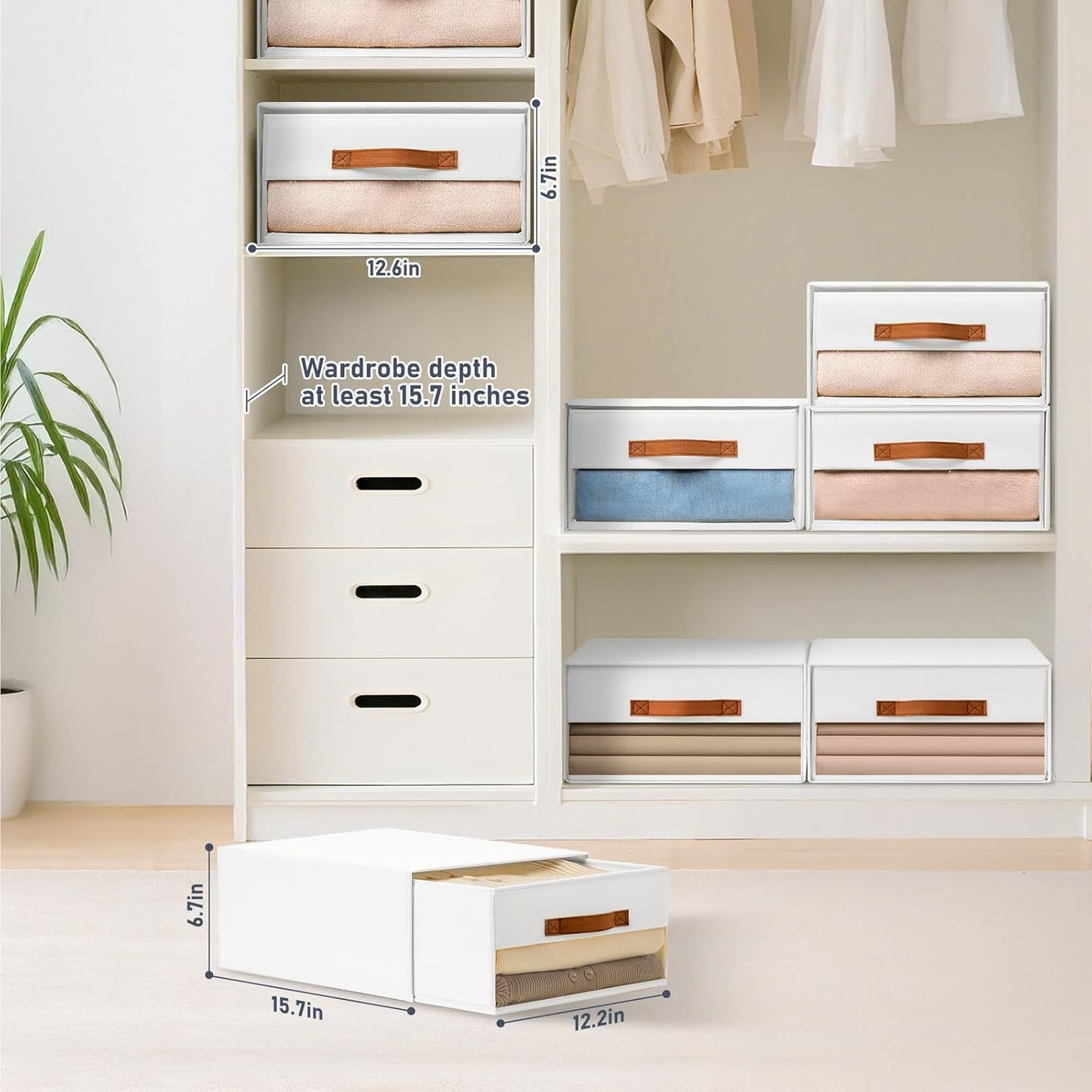 DIMJ Closet Organizers and Storage - Fabric Bins with Drawers for Closet Foldable Clothes Organizers with Clear Window, Stackable Storage Drawers Units for Bedroom, Living Room, 4-Pack, Grey