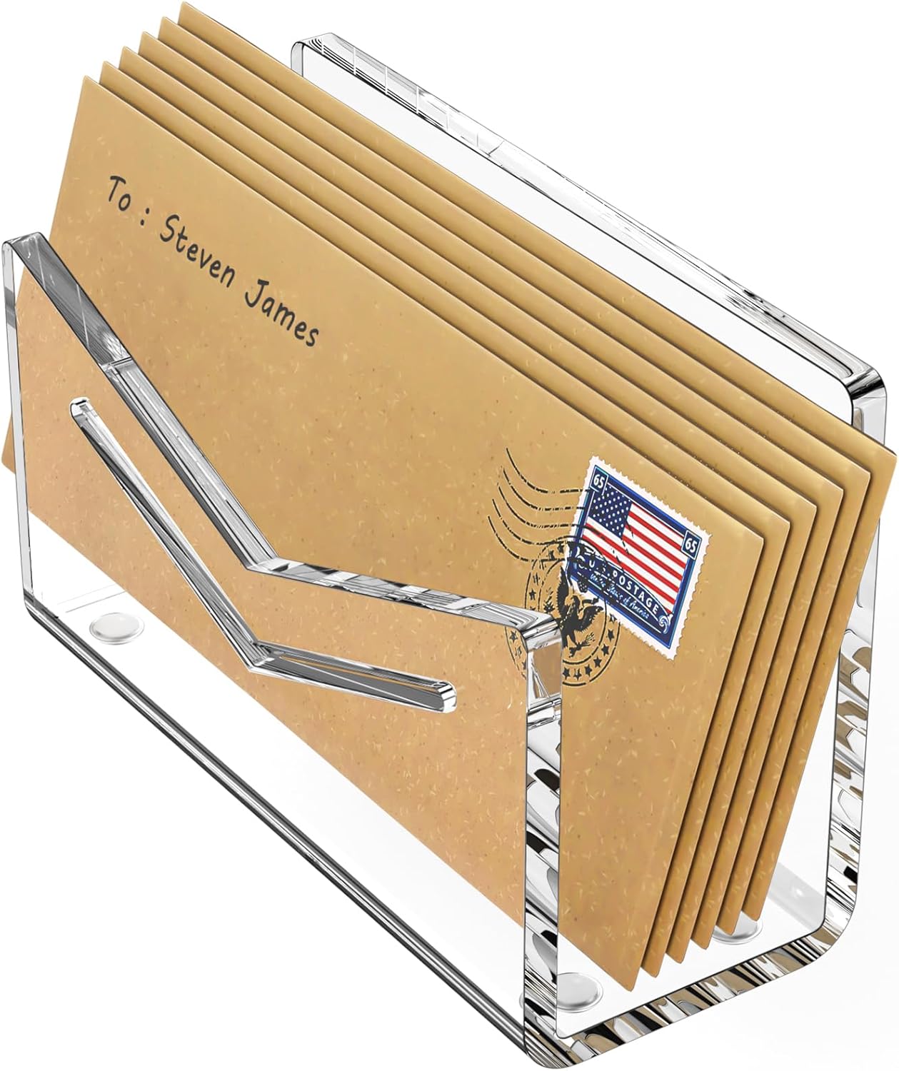 Beego Envelope and Mail Organizer Countertop - Clear Acrylic Desk Organizer Letter Holder Desktop File Sorter Bill Document Folder Rack for Office, Home, School Desk Organization