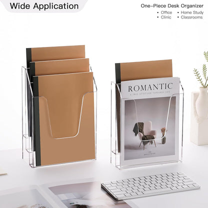 YUXUN Acrylic File Folder Holder, Vertical File Storage, Clear Desktop Organizer, 2 Pockets