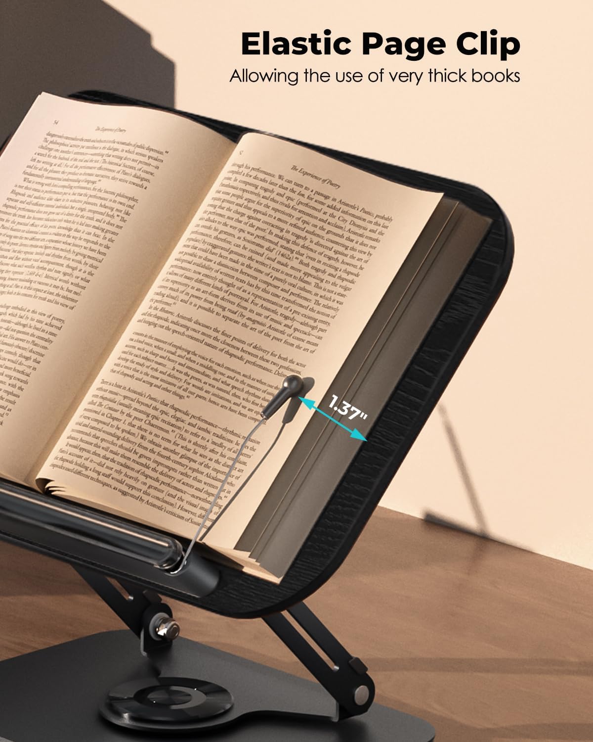 Viozon Book Stand for Reading,Book Holder, Height&Angle Adjustable, 360° Rotating Base, Foldable and Portable, Lightweight for Office, Kitchen, School Textbook, Recipe, Magazine,Kindle,Table B