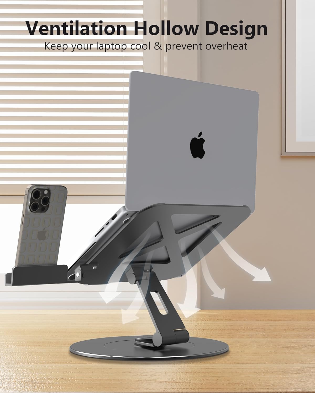 LOXP Adjustable Laptop Stand for Desk, Metal Foldable Laptop Riser, Ventilated Cooling Lectern, Ergonominc Computer Notebook Stand for Desk Compatible with 10-15.6“ Laptops