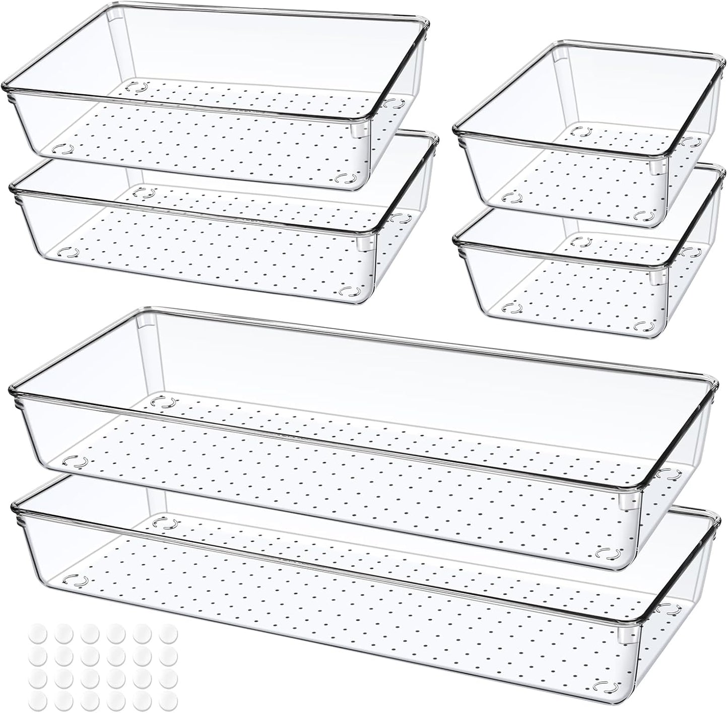 6 Pack Drawer Organizers, Plastic Clear Acrylic Non Slip Non Cracking kitchen drawer organizer Stackable Bathroom Drawer Organizer Trays, Storage Bins for Makeup, Bathroom, Kitchen Office