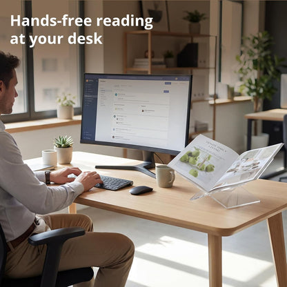 Acrylic Desktop Book Stand, Clear Angled Book Holder Display for Cookbooks, Magazines & Art Books, 12×7×5 in Slim Transparent Reading Stand for Desk & Coffee Table