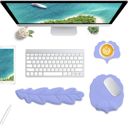 Keyboard Wrist Rest and Mouse Pad with Wrist Support Set, Ergonomic Leaf Shape Mouse Pad with Non-Slip Base, Pain Relief Memory Foam Mousepad for Computer,Laptop,Home Office, Green
