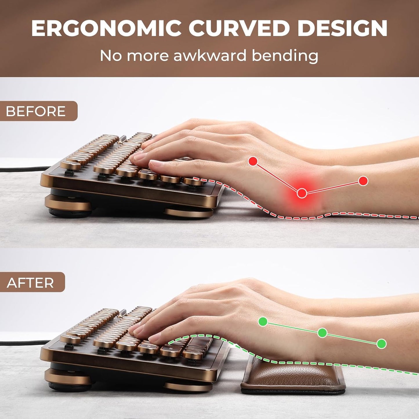 GLENCREAG Ergonomic Keyboard Wrist Rest - PU Leather Cushioned Support for Typing & Gaming, Comfortable Contoured Design for Wrist Pain Relief (Black)