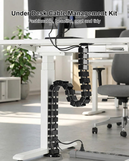 Under Desk Cable Management Kit Fit for Sit Stand Desk Cable Management, Screw Fixation Adjustable Length Cable Management Spinal, Flexible Chain Raceway Cable Management