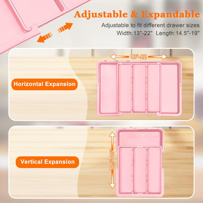 Spaclear Large Utensil Drawer Organizer Expandable Silverware Organizer for Kitchen Drawer Adjustable Cooking Utensil Holder Cutlery Flatware Tray Spatula Tools Gadgets Storage Dividers Plastic Black