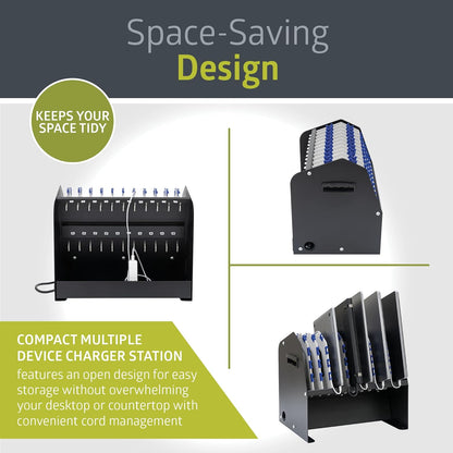 Pearington 10-Device USB Laptop Charging Station for Classroom, Home, or Office, Includes 6 AC Outlets & 4 USB Ports, Store Laptops, Tablets & E-Readers up to 1.4" Thick, 17" x 13" x 16"