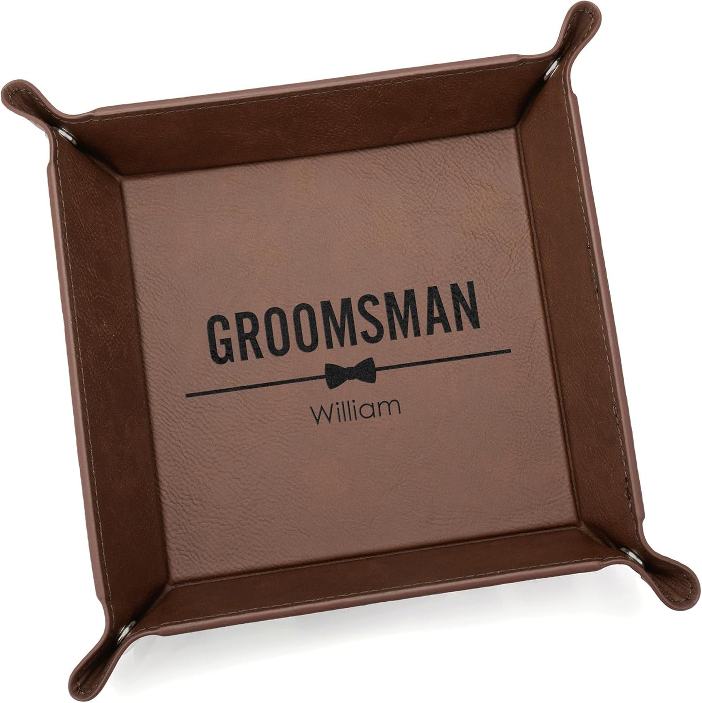 Lifetime Creations Monogrammed Valet Tray for Men (Brown) - Personalized Vegan Leather Catch All, Nightstand Desktop Desk Organizer for Coins, Keys, Watch