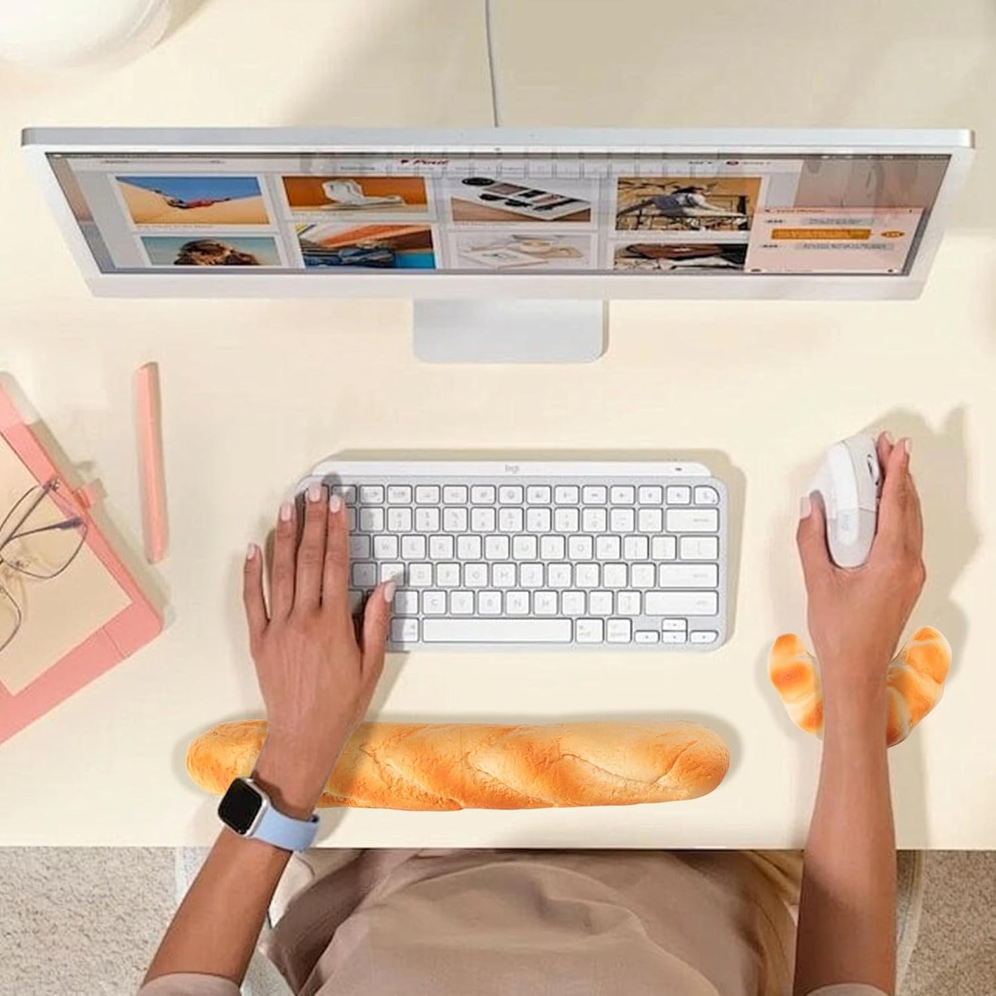 Soft Toast Bread Baguette Shape Anti-Skid Keyboard Wrist Rest Support & Mouse Wrist Support for Office,Computer,Laptop& Mac